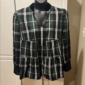 Tuckernuck Green Plaid Long Sleeve Blouse